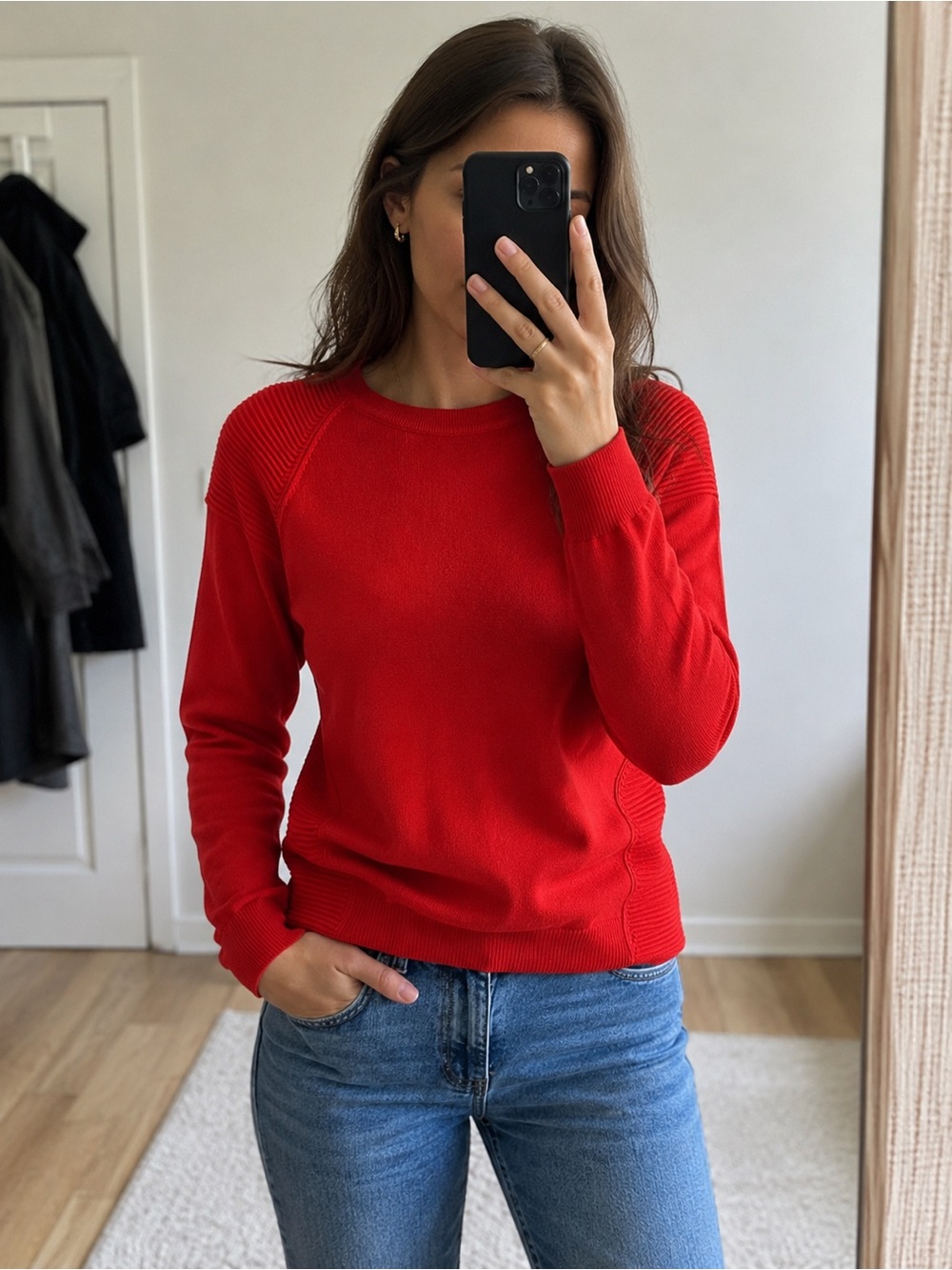 Tahari Red 100% Merino Wool Crew Neck Sweater | Contemporary Knit